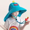 Dziecko Kids Holiday Sun Caps Stereo Dark Dinozaur Szeroki Brim Kapelusze Oddech Bawełna Regulowany daszek Wygodne Outwear Szyi Protection Kapelusz dla dzieci 4-12t