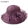 Organza Sun Hats Women Flower Summer Caps de casamento feminino elegante Floral UV Chats Igreja Moda 220601