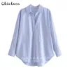 CHCILAZA Spring Fashion Green White Long Sleeve Shirt Ladies Autumn Casual Button Office Blouse Tops Blusas Female 220725