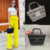 Trend Mag basket totes hollow design Alphabet-print leather small Handbag Adjustable shoulder strap handle Internal zip pocket Shopping Bag Shoulder Bags