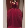 Платья Quinceanera Тюль Bury с кружевной аппликацией Кристаллы с длинными рукавами и бисером Вечернее платье для выпускного вечера Sweet 16 Бальное платье длиной до пола Vestidos на заказ