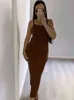 Sanches Backless Seksi Örme Yaz Elbise Kadınlar 2022 Kolsuz Straplez Bodycon Bölünmüş Maxi Elbise Rahat Y2K Plaj Kulübü Elbise Y220413