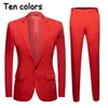 Hommes combinaisons de mariage coloré de mode plus taille jaune rose vert bleu costpre pantalon veste 2pcs smokings 201106