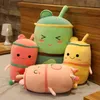 Dolls Cm Cute Cartoon Fruit Bubble Tea Cup Shaped Pillow With Strawberry Orange Watermelon Filled Soft Back Cushion kids Gifts J220704
