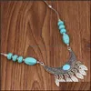 Pendant Necklaces Pendants Jewelry Womens Vintage Leaves Tibetan Sier Turquoise Fashion Gift National Style Women Diy Necklace Drop Delive