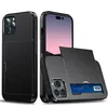 Custodie per cellulari 2 in 1 Custodie per carte di credito scorrevoli anti-caduta per iPhone 15 14 Pro Max 13 12 XR XS 6 7 8 Plus Custodie per slot per carte con cover posteriore per iPhone 15 14 MZNZ