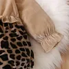 2022 Hot Baby Girl's Ruffle Romper Long Sleeve Leopard Print Romper pannband 2st kläder G220521