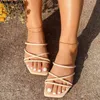 Chinelo verão mulheres sandália ladie salto plano elegante fora cro amarrado couro feminino slide moda quadrado toe 220622