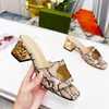 Ladies Mid Slippers Designer Leather Sexy Summer Chunky Heel Sandals Outdoor Beach Flip Flop 35-44 Yards with Box 5cm