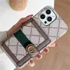 iPhone 13 Promax Case Luxury Leather Phone Case Twill Card Holder Amband for iPhon