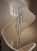 Modern Led Kolye Lamba Merdiven Dekorasyon Oturma Odası Salonu Uzun Avize Siyah Altın Yemek Odaları Halka Döner Yüzük Avizeler