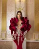 Винтажные бархатные красные русалки выпускные платья кристаллы оборками вечернее платье на заказ с длинными рукавами