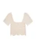 Bluzki damskie koszule letnie ubrania dla kobiet topy 2022 Bawełny bawełniany otwartą szydełkową szydełkową szyjkę Krótki rękaw Elegancki vintage Cr