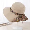 Vrouwen Fashion Foldable Beach Hat met Bowknot Zomer Wide Bim Print Floral Cap UV Protection Sun Hats Agkgl