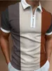 Men Polo Shirt Short Sleeve Summer Letter Print Colours T-shirt Tops Men's Lapel Zipper Casual Men Shirt