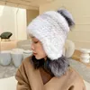 Feanie/crânio Caps 2022 Beanies elásticos de malha elásticos feitos à mão com chapéu real com capotas de tampa de neve genuínas para mulheres designers chur22