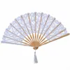 Festive Party Supplies Folding wood lace fan Handmade Cotton-lace bamboo-fan Hand Held Fans for Cosplay Dancing Props Wedding Gift SN6632