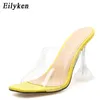 Slippers Eilyken Designer Transparent Women Perspex High Heels Summer Party Shoes Ladies Clear Band Flip Flops Crystal Slides 220329