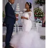 Afryka Syrenka Sukienka ślubna 2022 Łódź Neck Appliqued 3/4 Rękawy Długie Pociąg Ruffles Bridal Wdding Suknie Vestidos de Noiva