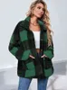 Jesienna zima w kratę Faux Fur Płaszcz Kobiety w kratkę Grubą ciepłą kurtkę Kobiety Furry Puszysta puszysta misie Plush Płaszcz Ladies L220714