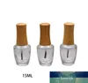 15ml Empty Clear Glass Nail Polish Bottle with Bamboo Cap DIY Cosmetic Liquid Nail Art Container with Brush Makeup tool SN1202