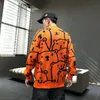 Män tröjor herr höst casual orange isbjörn mönster trendig smal koreansk bomull långärmad rund krage manliga varma tröjor