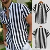 Camisas informales para hombre, camiseta Henley estampada a rayas sin cuello de manga corta para hombre, blusa con botones, ropa informal suelta, camisa para hombre