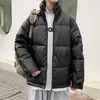 Erkekler yün karışımları pu deri erkekler ceket gevşek versiyon Japon pamuk kış hong kong rahat Kore tarzı modaya uygun yakışıklı katı siyah jacke