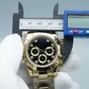 Quadranti dell'orologio di qualità in acciaio ST9 funzionanti Movimento meccanico automatico da 40 mm Vetro zaffiro Orologi da uomo con lunetta in ceramica Cosmograph Quadrante con diamanti neri Oro giallo