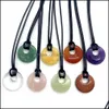 Pendant Necklaces 27Mm Lucky Ring Healing Natural Stone Agate Lapsi Pink Crystal Rope Chain For Women Ca Carshop2006 Dh897