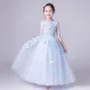 Flickas klänningar blomma formella flickor klänning flickor bröllop festkläder ljus blå tyll barn dop prinsessan nattvardsgång klänning