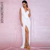 LOVELEMONADE Sexy blanc col en v profond avec paillettes fendues robe Maxi de soirée LM81849 220507