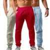 Düz pantolon gevşek pamuk keten pantolonlar erkek nefes alabilen düz renkli pantolon spor sokak kıyafetleri giymek 220630