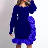 Casual jurken 2022 Afrikaanse jurk falabla blauw volle mouw bodycon high taille elegant voor avond niht party diner vestidos mujer