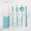 4st Portable Wheat Straw Ceries Set Chopsticks Spoon Knife Fork Cotestar Set For Picnic Camping Table Seary With Utensil Box Y220530