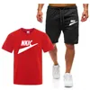 Summer Sports Men's Runn Marka Logo Wydrukowane TOP Casual 100% bawełniane czarne szorty T-shirt 2-częściowe joggingowe ubranie oddychające