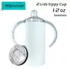 Lokaal magazijn! 12oz Sublimatie RECHTE sippy cup Subliamtion baby cup kids tuimelaar RVS tuimelaar met handvat Sucker Cup TWEE DEKSELS!!!