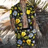 Men's Tracksuits Summer Men Hawaiian Sets Leaf Print Short Sleeve Button Shirt Beach Shorts Holiday Mens Two Piece Suit Cardigan High Qualit