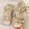 2022 Summer Barn Girls Open Toe Sandals Fashion Belt Buckle Low Heel Princess Roman Shoes Bright Diamond Rivet Kids Leather Shoes