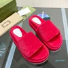 Designer Slides Women Slippers Platform Sandals Fabric Rubber Fur Cotton Outsole Grass Black Green Thick Bottom Slipper Wedge Fluffy 2022