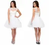 Vestidos de festa Branco Curto Bomecoming Com Coração de Coração e tiras Apliques Tulle Mini Dress Cocktail Cocktail Dressparty