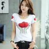 Dames t shirts rode lippen bloemen diamant camisetas mujer 2022 zomer t-shirt dames dame printen dames t-shirts vrouw topuitvoering