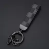 Äkta läder Lanyard Keychain Men Kvinnor Square Pattern Gunmetal Buckle Car Key Ring Holder Jewel Gift Chaveiro