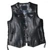 Gilet da uomo Moto Gilet in pelle da motociclista da uomo Pelle di capra maschile Vera giacca senza maniche Scollo a V Gilet regolabile in pelle di pecora nera Guin22