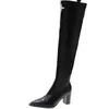 HBP Knee Boots Women's Autumn and Winter New Pointed Thick lårhögklack Högklackad ärm Tunna Knight Woman Shoes 220726