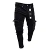Jeans para hombres hombres Slim Biker rasgados pantalones largos de mezclilla de bolsillo flaco jóven