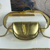 Waist Bags Chains Cowhide Crossbody Bag Flip Women Handbag Purse Pleated Genuine Leather Gold metal Baroco Letter Detachable Strap Thread Magnetic Hasp Closure