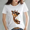 Camiseta con estampado de jirafa Kawaii para mujer, camiseta blanca de verano, camiseta Hipster de moda Harajuku de sección delgada, camisetas bonitas para mujer, ropa 1