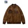 UNCLEDONJM Brown embroidery text baseball jacket men and women fashion street loose jacket couple clothes outerwear T220728