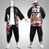 Men's Tracksuits Mens Urban Leisure Relaxed Antique Digital Printing Kimono Cassock Cardigan Shirt Pants Suit Men Black PantsMen's